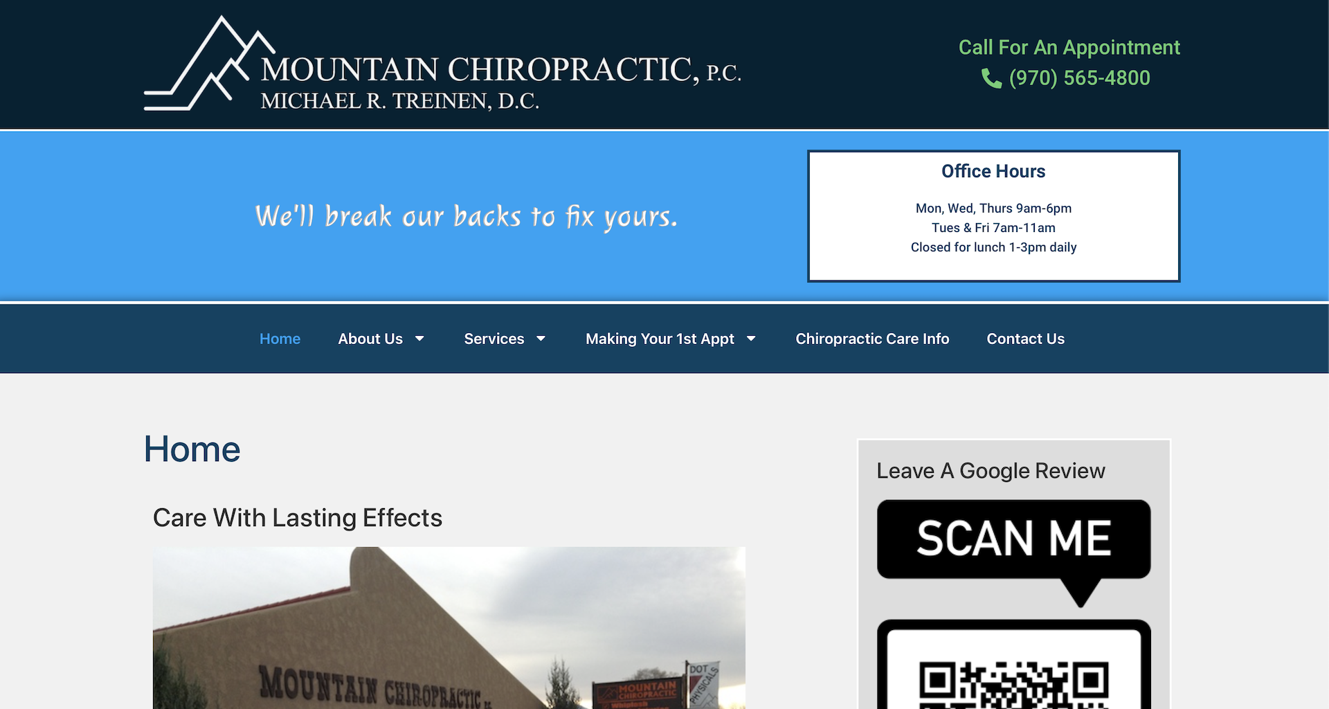 Cortez Web Services portfolio site for Mountain Chiropractic